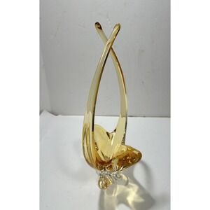 Vintage Chalet Glass Yello Glass Basket/Bowl, Criss Crossing Arms Hand Blown Art
